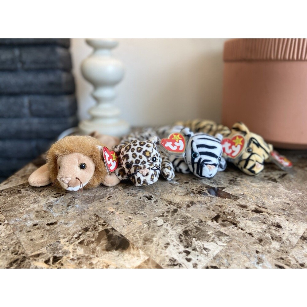 Ty Beanie Baby 4th Gen P.V.C Cat Lot 4 NWT Stripes Roary Freckles Blizzard Plush